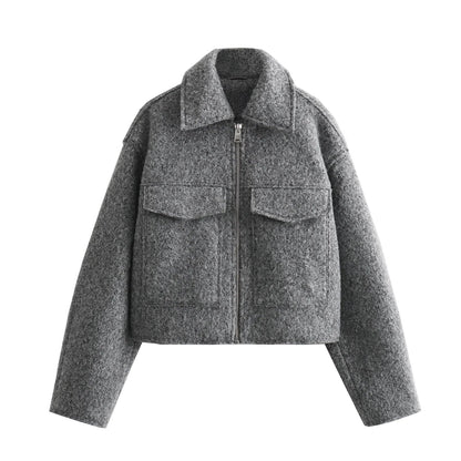 Foridol Autumn Winter Thick Burgundy Coat Jacket Women Zip Closure Turn Down Collar Short Jacket Veste Casual Angola Red Coat