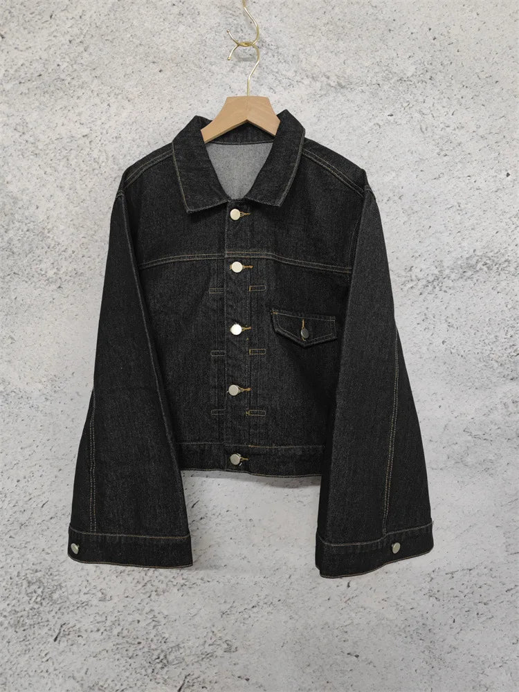 Spring New Vintage Casual Jeans Jacket Women Turn-down Collar Loose Sleeve Fashion Denim Coat Japanese All-match Outwears