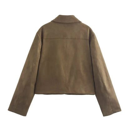 Foridol Casual Brown Jacket Women Autumn Winter Loose Short Buttons Coat Suede New Fashion Jacket Femme Veste