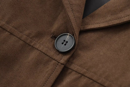 Foridol Buttons Brown Suede Jacket Autumn for Women Pockets Casual Turn Down Collar Short Jacket Femme Veste Chic New Coat