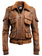 Women Brown Distressed Leather Jacket