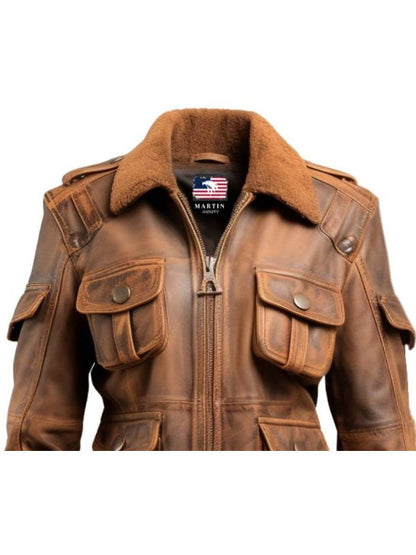 Women Brown Distressed Leather Jacket