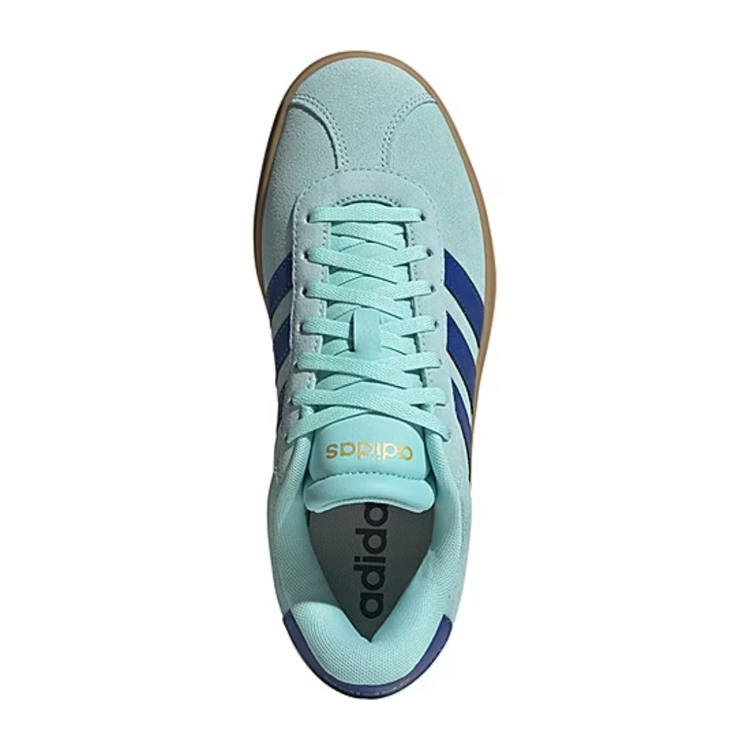 Light blue Adidas sneaker with brown accents on a white background