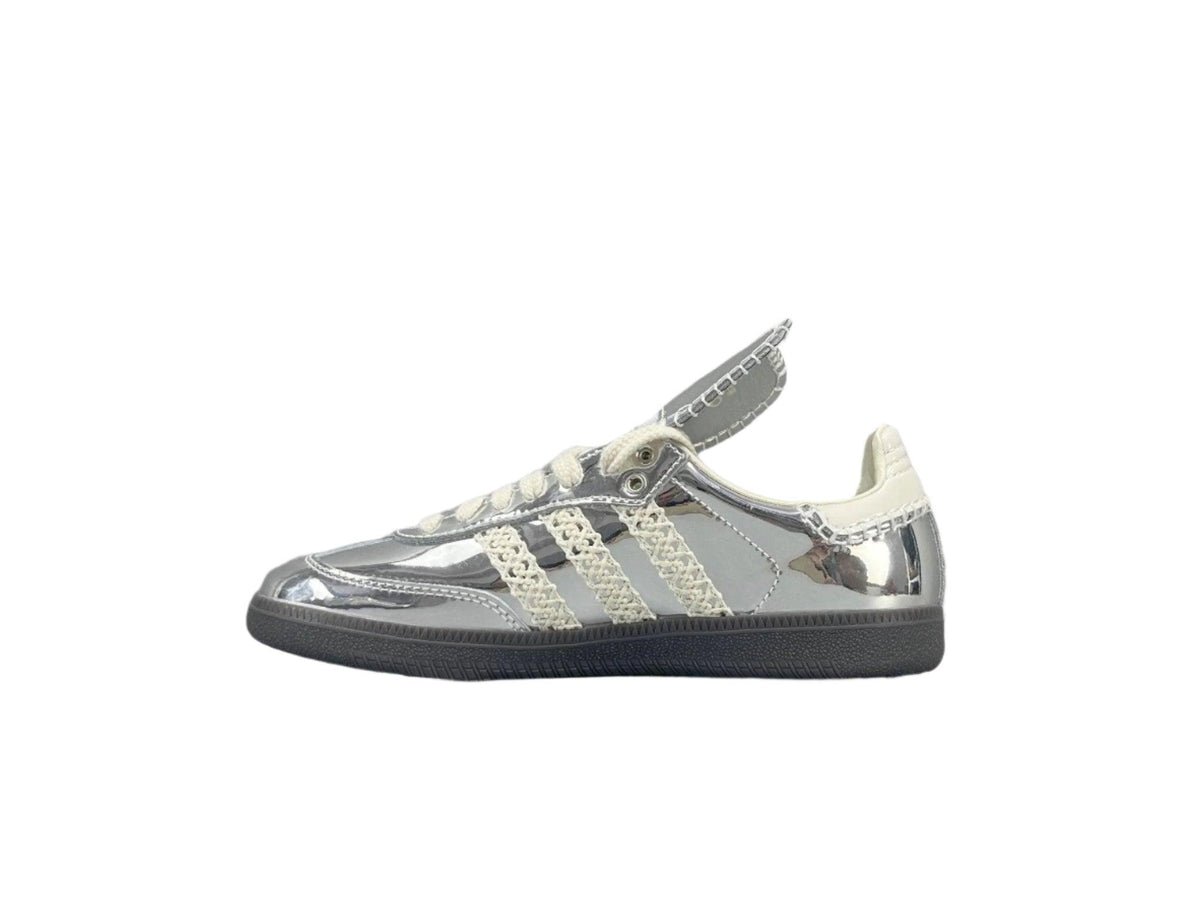 Gray sandal with clear straps on a white background