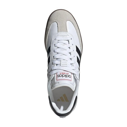 White Adidas sneaker with black accents on a white background