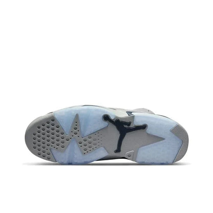 Gray and blue sneaker with a prominent brand logo on a white background
