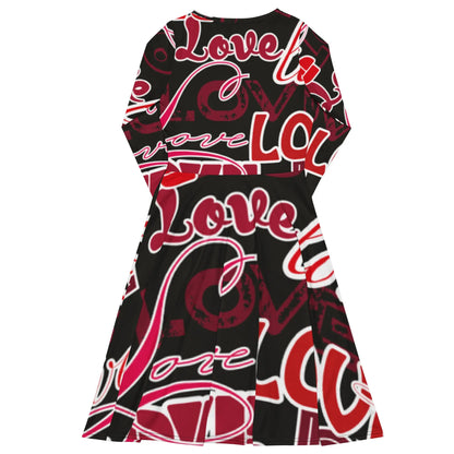 All-over print long sleeve midi dress-LifessentialsLLC.com