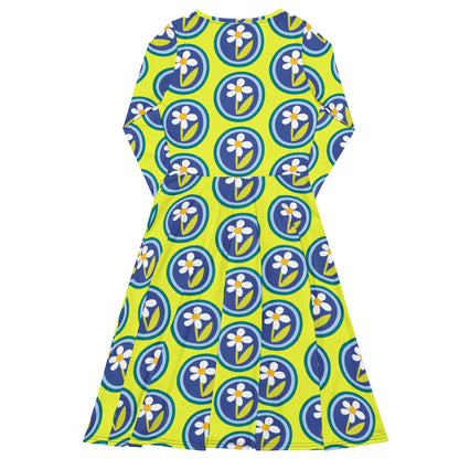All-over print long sleeve midi dress-LifessentialsLLC.com