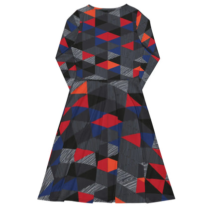 All-over print long sleeve midi dress-LifessentialsLLC.com