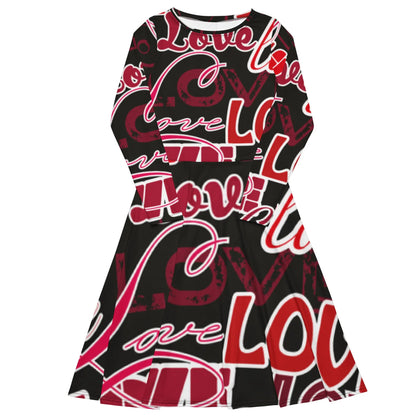 All-over print long sleeve midi dress-LifessentialsLLC.com