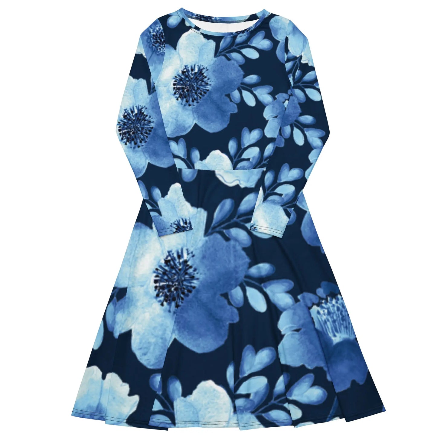 All-over print long sleeve midi dress-LifessentialsLLC.com