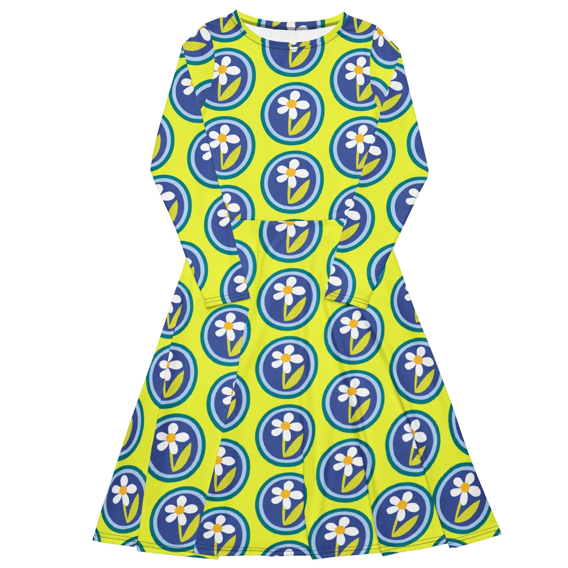 All-over print long sleeve midi dress-LifessentialsLLC.com