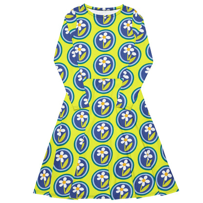 All-over print long sleeve midi dress-LifessentialsLLC.com