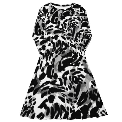 All-over print long sleeve midi dress-LifessentialsLLC.com