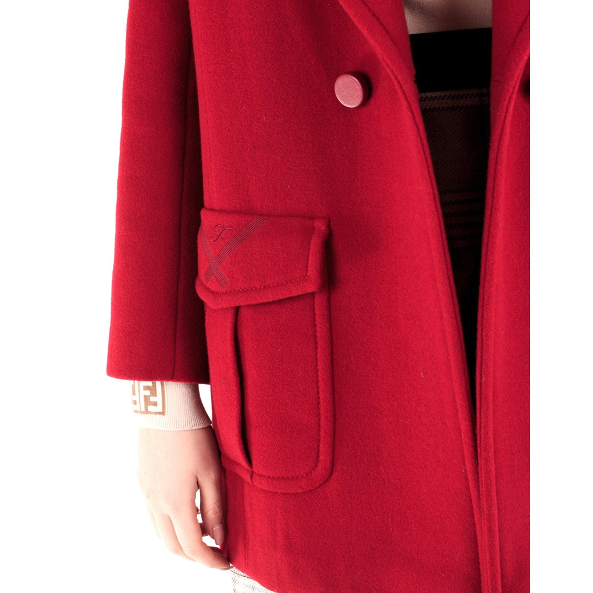 Red coat with a pocket on a white background