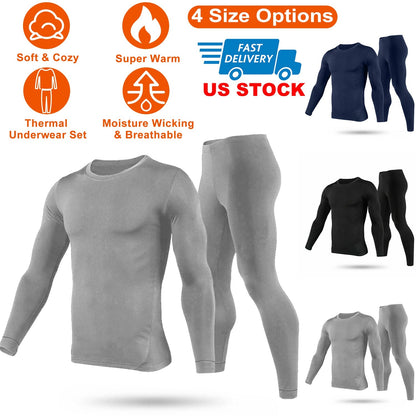 Men Thermal Underwear Set Long Johns Pants Long Sleeve Soft Underwear Kit Top Bottom Winter Sports Suits