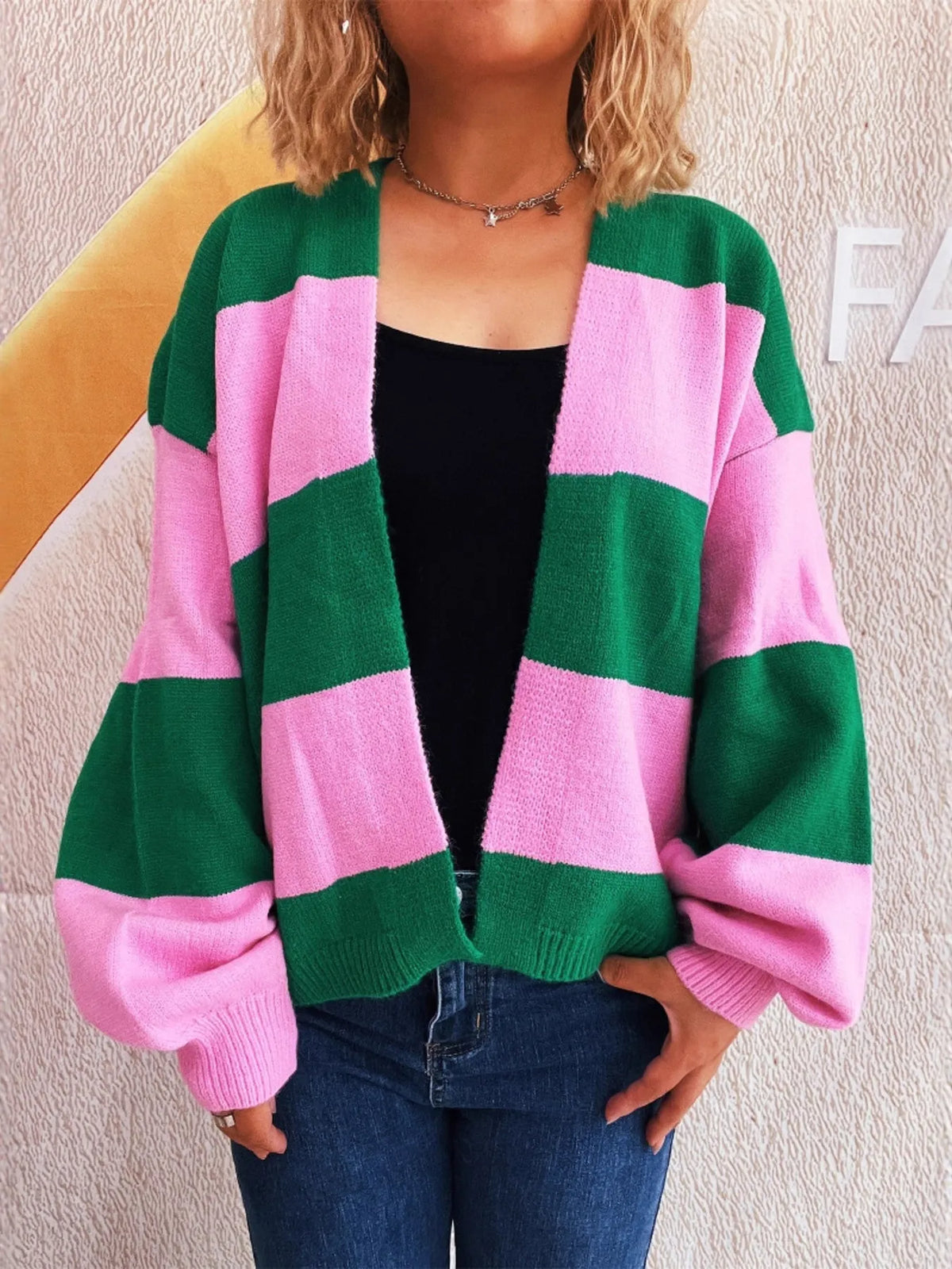 Women's Color Block Open Front Cardigan Sweater