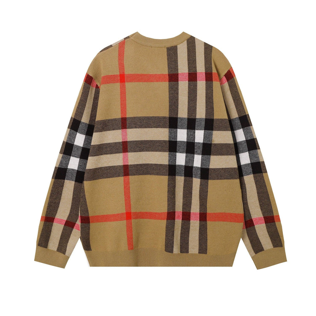 Beige sweater with plaid pattern on a white background