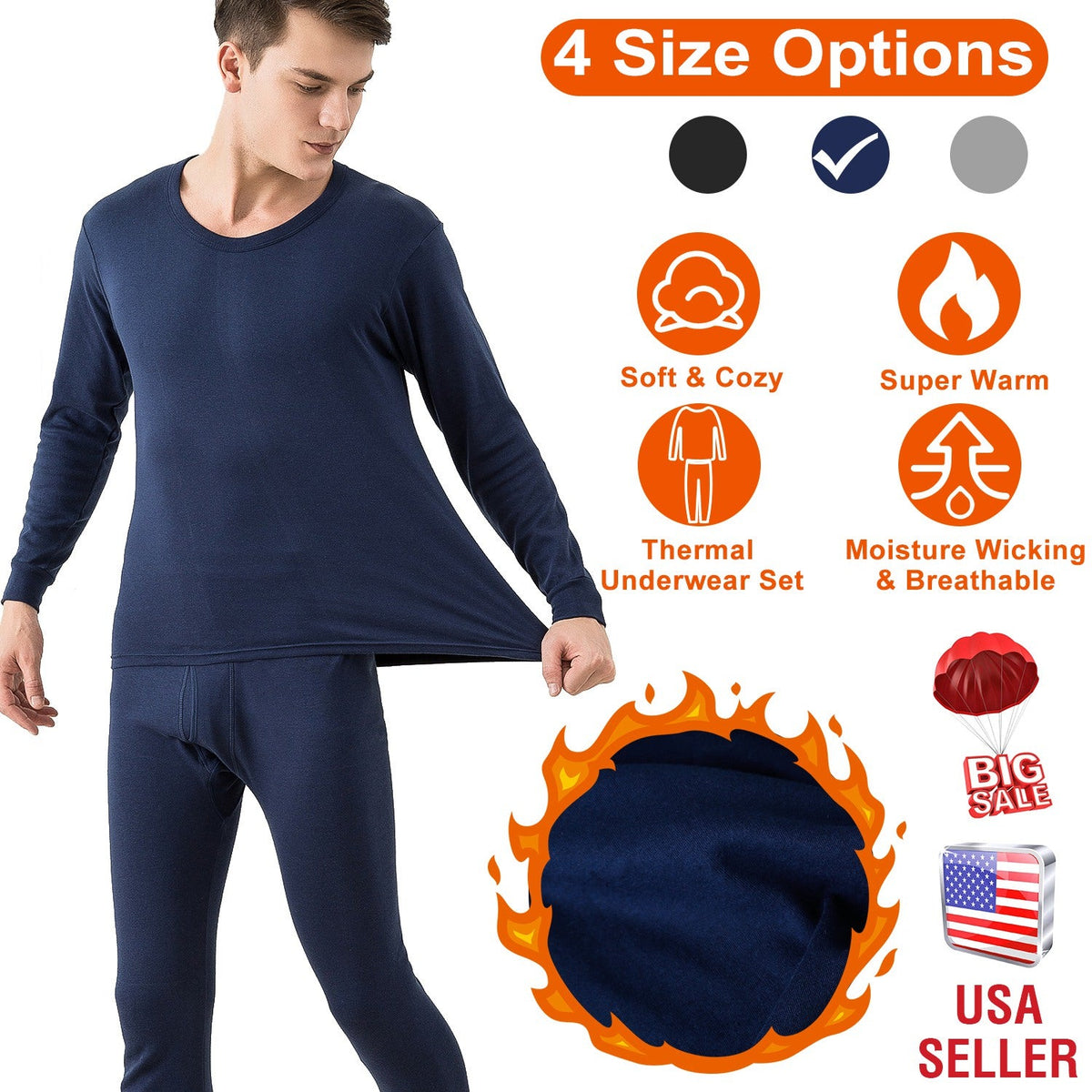 Men Thermal Underwear Set Long Johns Pants Long Sleeve Soft Underwear Kit Top Bottom Winter Sports Suits