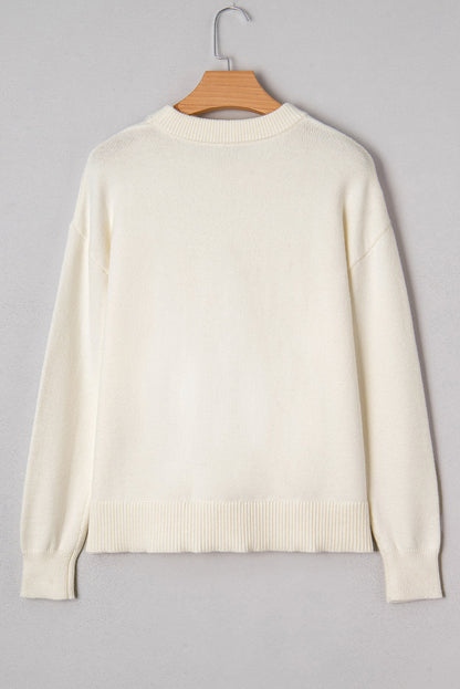 Christmas Sequin Bow Ribbed Trim Sweater