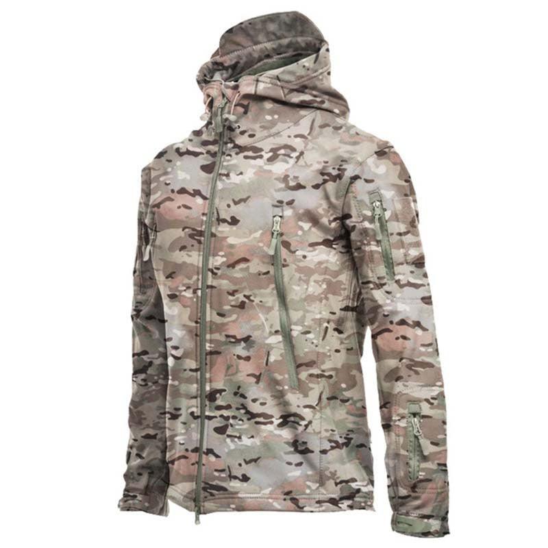 Camouflage jacket with zippers on a white background