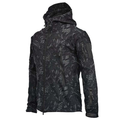 Black camouflage jacket on a white background