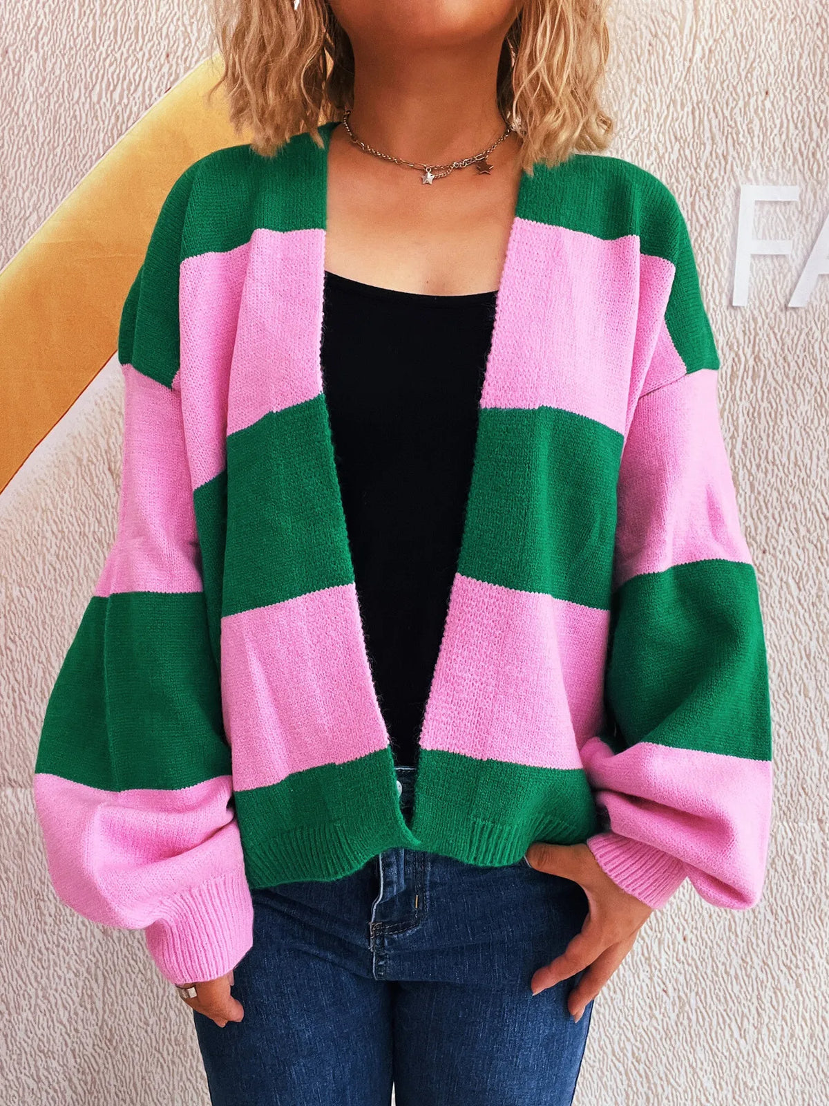 Women's Color Block Open Front Cardigan Sweater