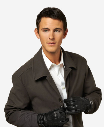 CC3905 (black) - Men’s Italian cashmere lined leather gloves with shearling cuff