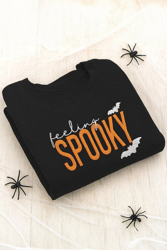 Black Feeling Spooky Halloween Embroidered Graphic Baggy Sweatshirt