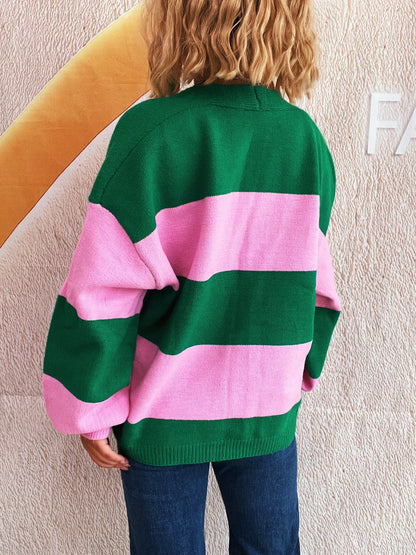 Women's Color Block Open Front Cardigan Sweater