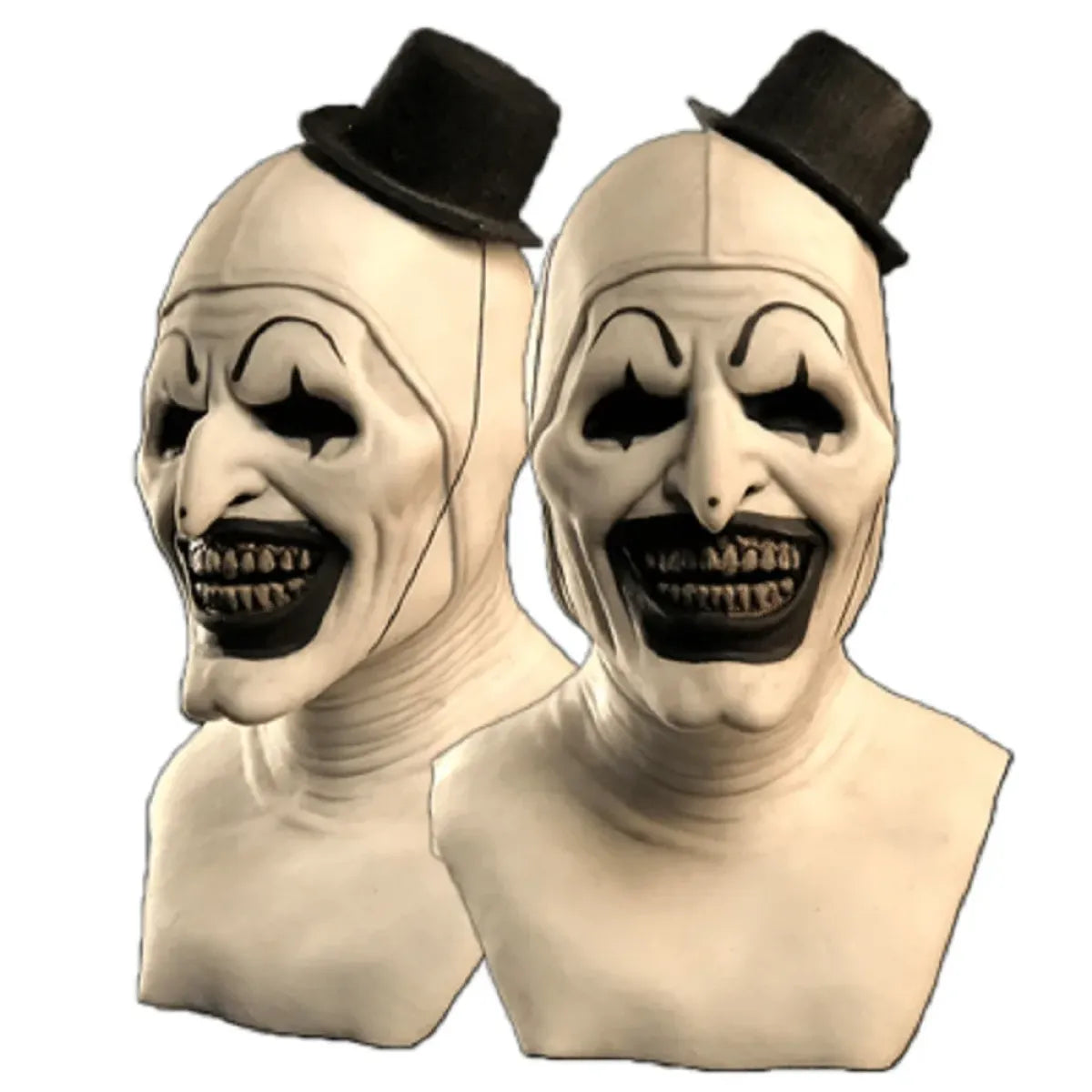Two identical masks with a top hat on a white background