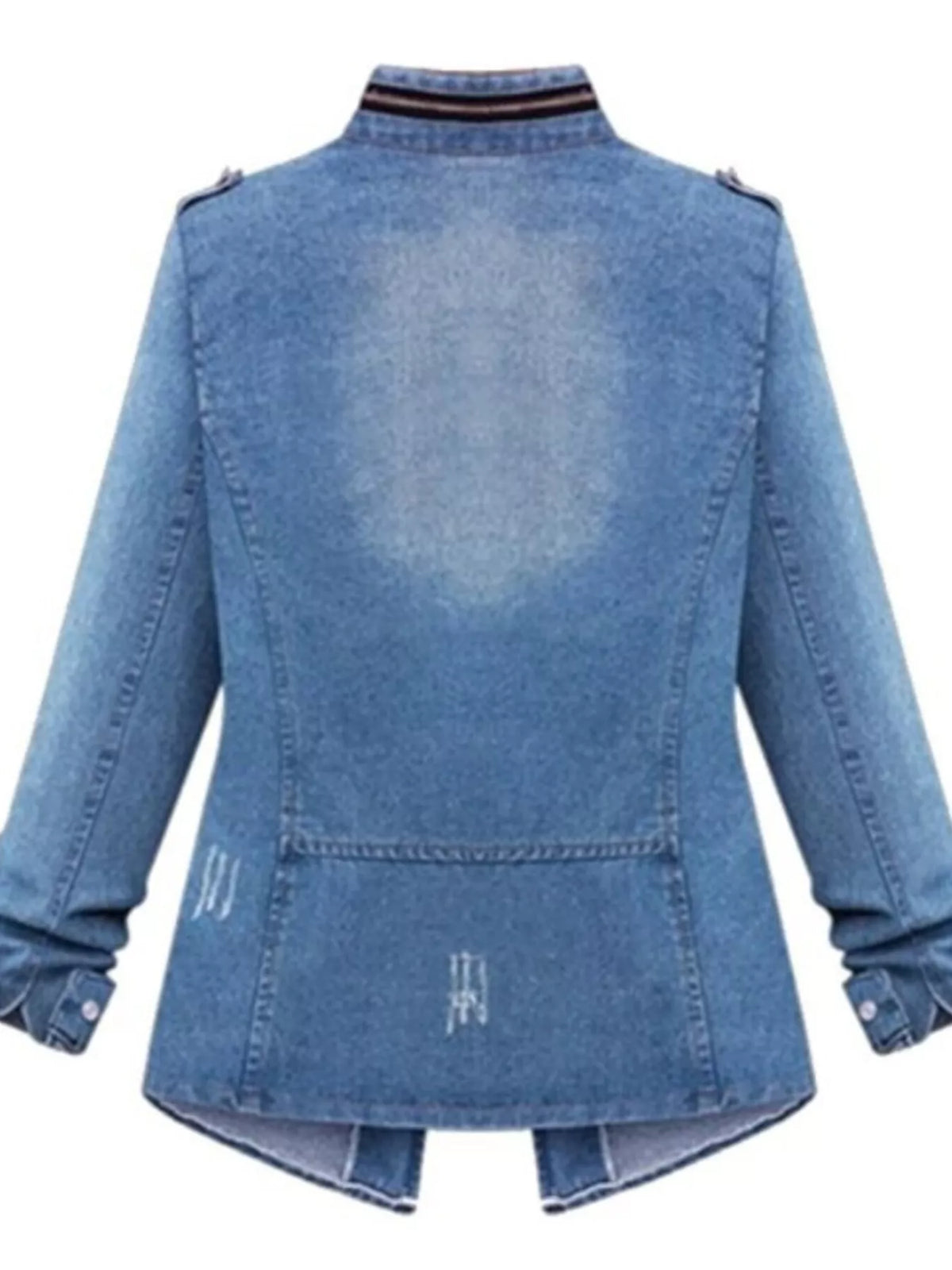 Blue denim jacket on a white background