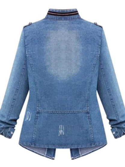 Blue denim jacket on a white background