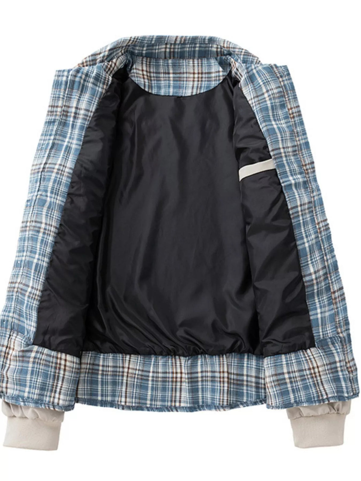 Men's Plus Size Plaid Trim Long Sleeve Jacket