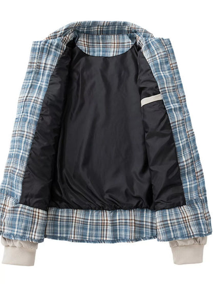 Men's Plus Size Plaid Trim Long Sleeve Jacket