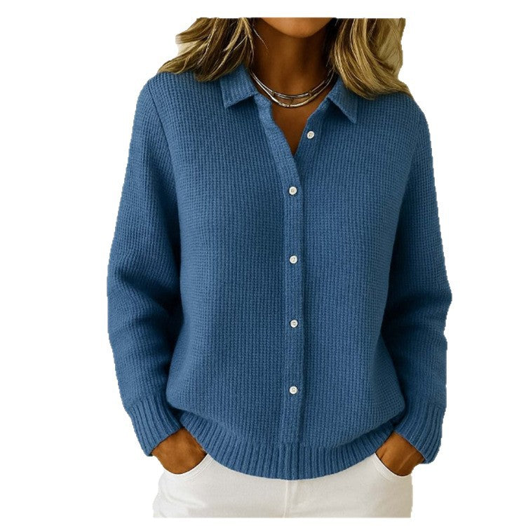 Casual Fashion Button Knitted Lapel Sweater For Women Long Sleeve Knitted Sweaters Tops Winter Jumper