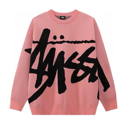 Pink sweatshirt with black logo on a white background