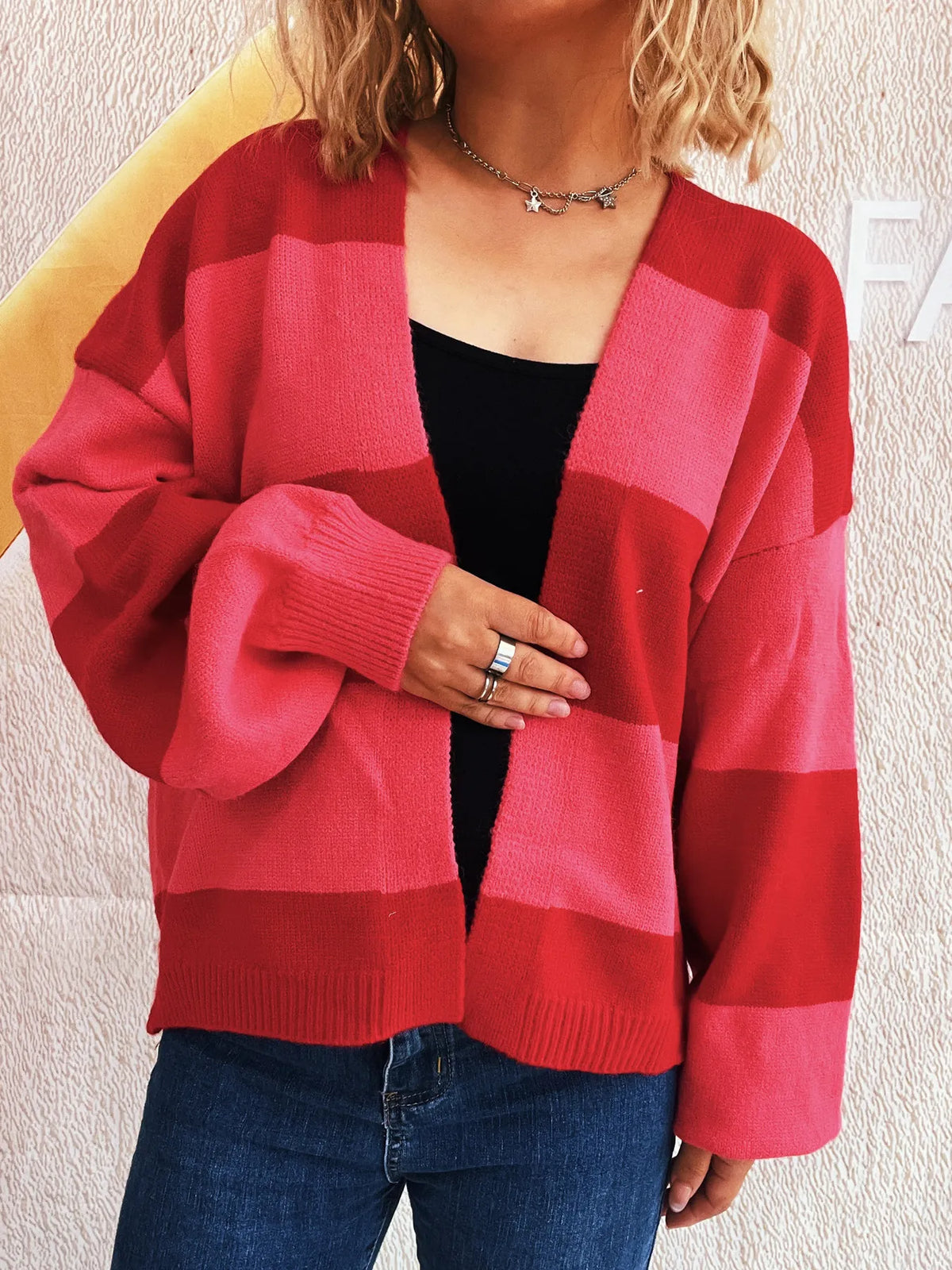Women's Color Block Open Front Cardigan Sweater