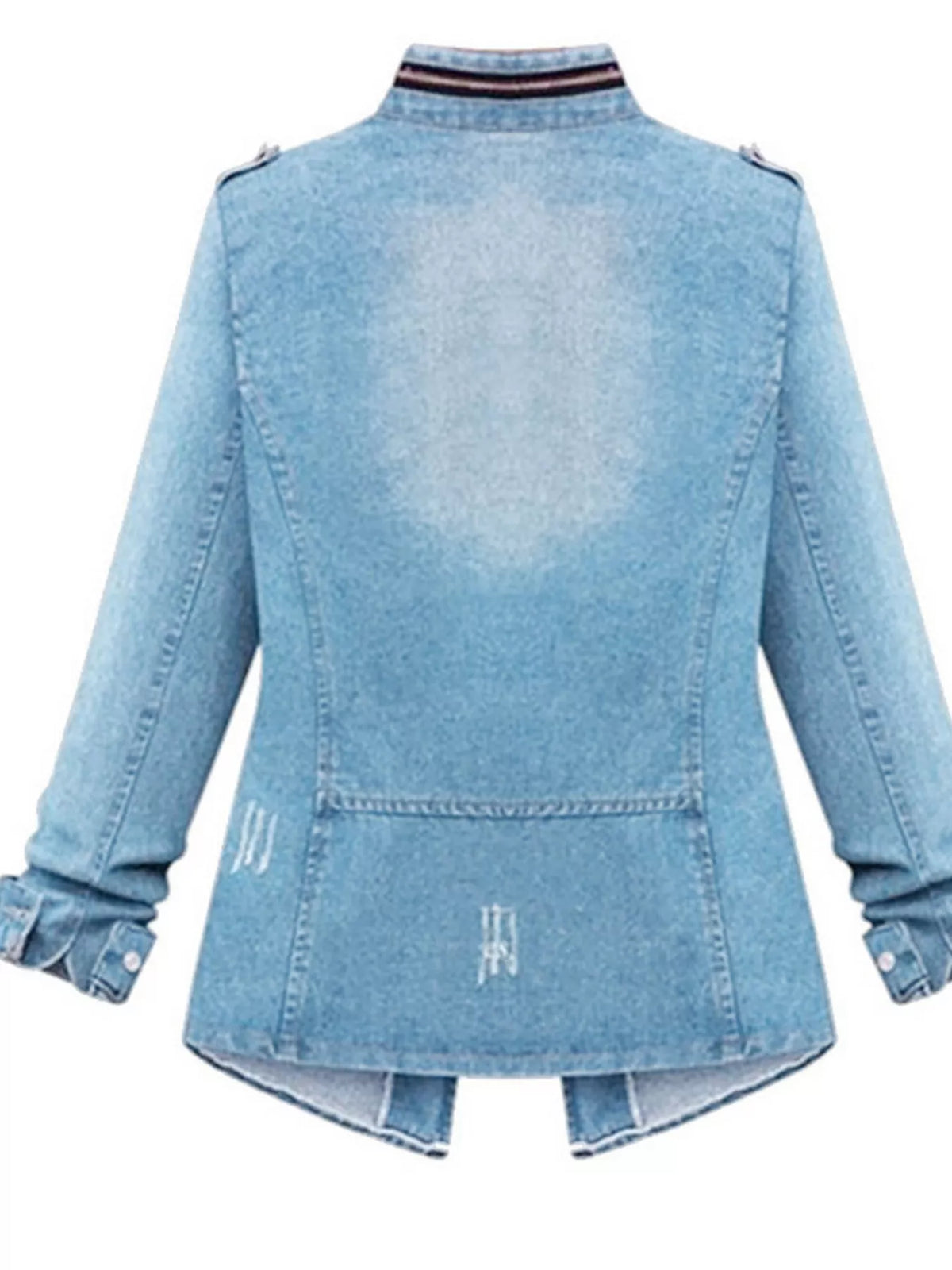Light blue denim jacket on a white background