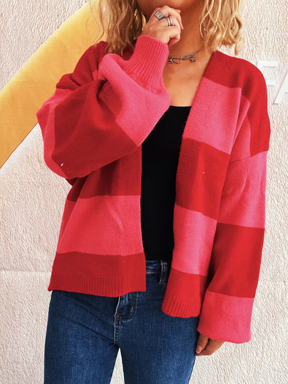 Women's Color Block Open Front Cardigan Sweater