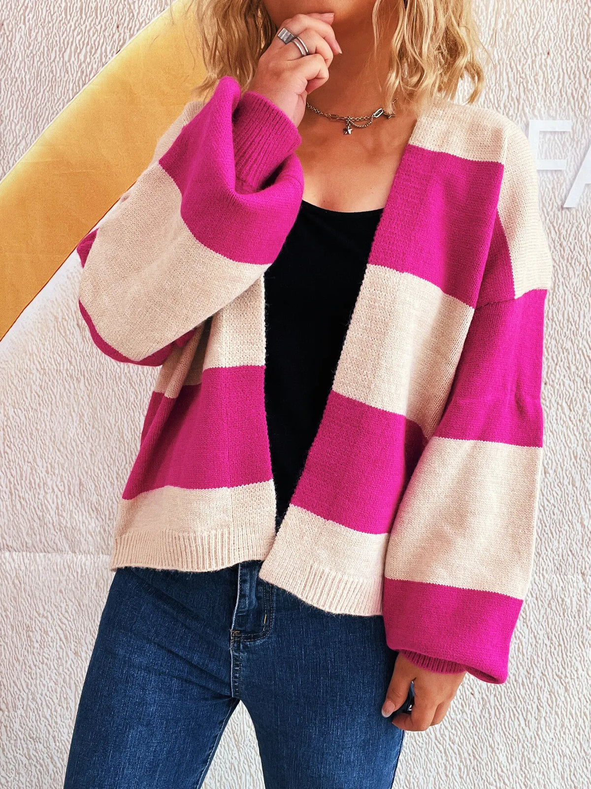 Women's Color Block Open Front Cardigan Sweater