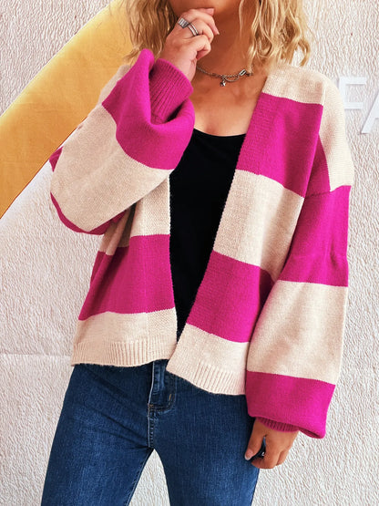 Women's Color Block Open Front Cardigan Sweater