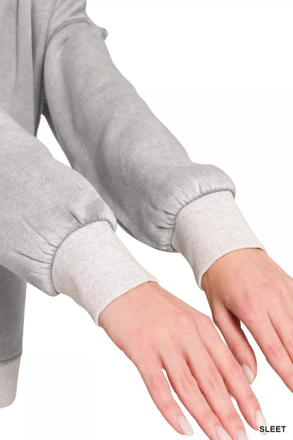 Zenana Fleece Acid Washed Contrast Trim Pullover