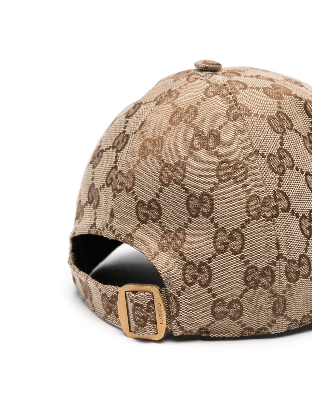 Beige and brown patterned baseball cap on a white background