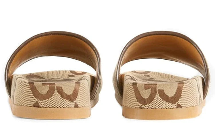 Gucci GG Canvas Camel Monogram Slide Sandals with Platform Sole - Chic Italian Casual Footwear