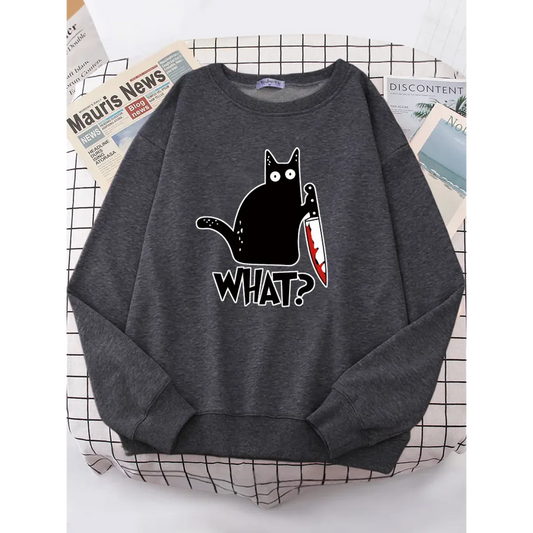 Kitty Say "What?" Sweatshirt - Harajuku Casual Hoody-LifessentialsLLC.com
