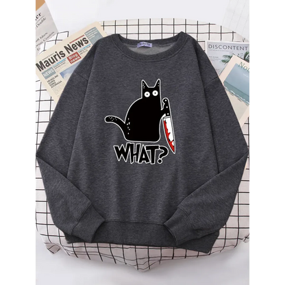 Kitty Say "What?" Sweatshirt - Harajuku Casual Hoody