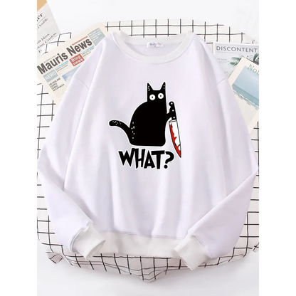 Kitty Say "What?" Sweatshirt - Harajuku Casual Hoody