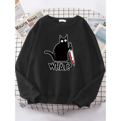 Kitty Say "What?" Sweatshirt - Harajuku Casual Hoody