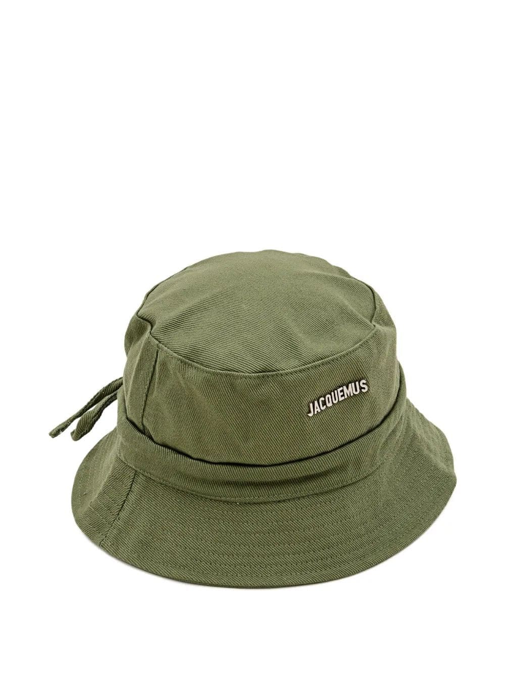 Green bucket hat with 'Jacquemus' branding on a white background